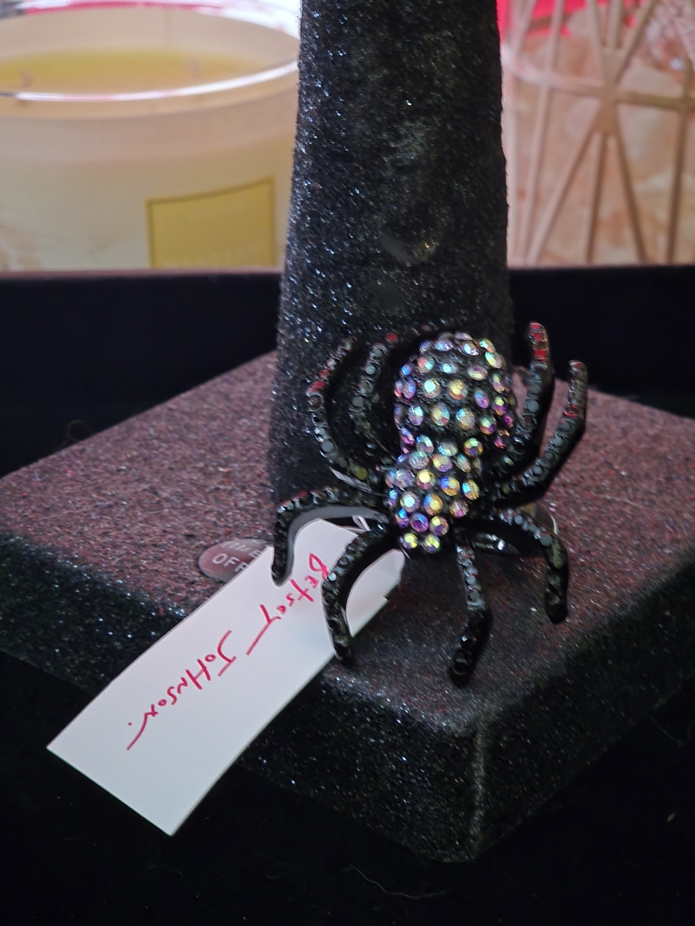 Betsey Johnson Black Spider Ring with Iridescent Crystals